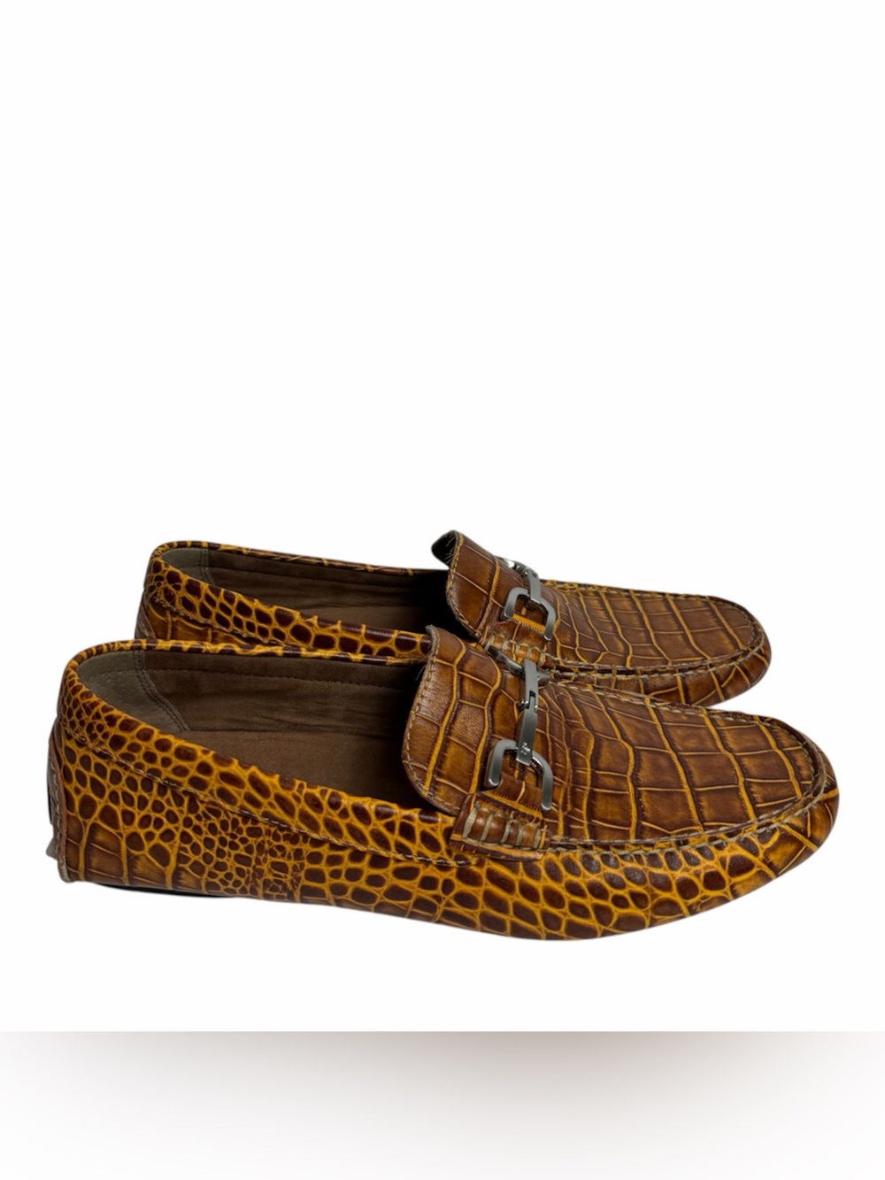 Donald J Pliner Brown Croc Embossed Bit Loafers Men's Size 10M